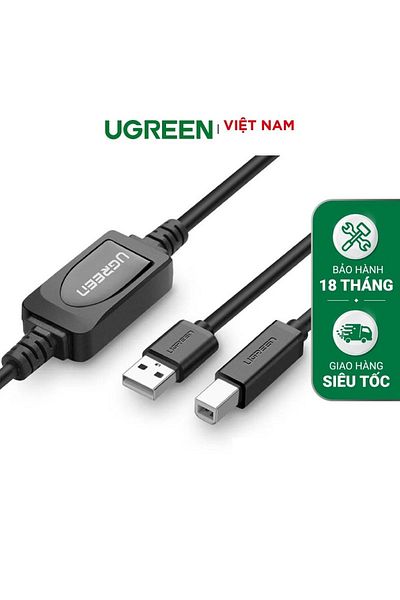 Ugreen كابل طباعة نشط USB 2.0 AM إلى BM بطول 10 أمتار | أسود