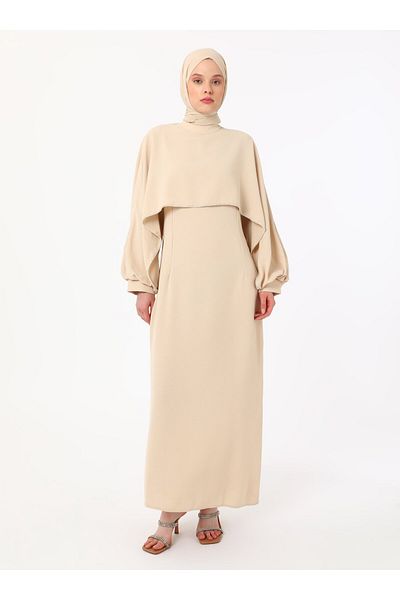 Refka Ecru Hijab Dress - Stripe Detailed Refka Exclusive