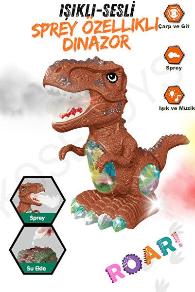 kosetoys Renkli Işıklı Müzikli Hareketli Buhar Atan Dinozor Figür Oyuncağı