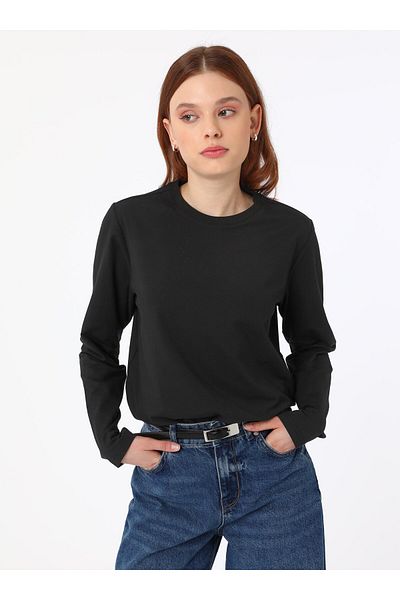 Benin Tricou de bază din țesătură de bumbac cu mânecă lungă - Negru - Benin
