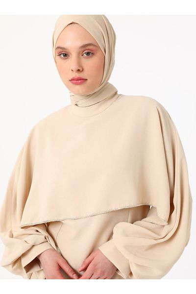 Refka Ecru Hijab Dress - Stripe Detailed Refka Exclusive
