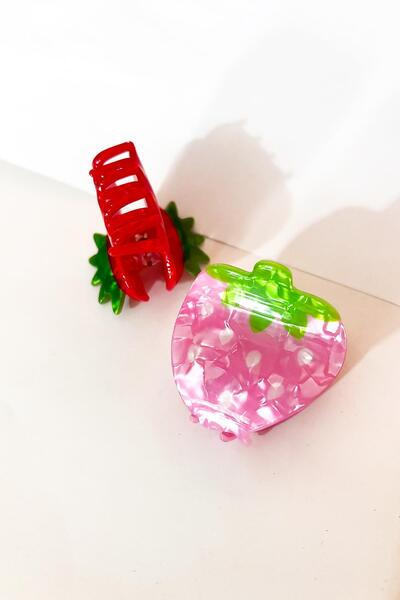 New Obsessions Pink and Red Strawberry Acetate Hair Clips 2 Pcs