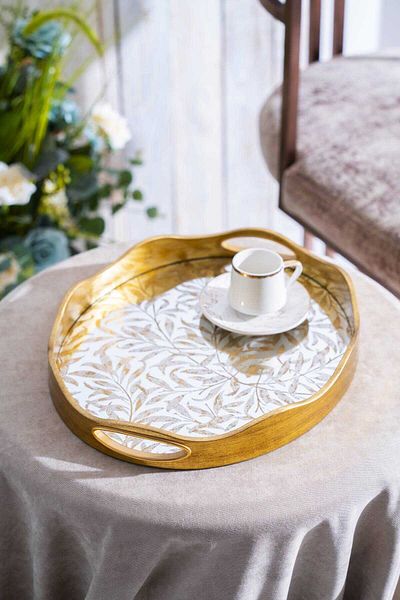 ACAR Myra 2-Piece Gold Glass Tray - Size: 43.5/37.5 cm
