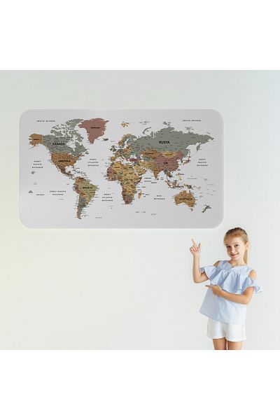 Harita Sepeti Turkish Educational Country And Capital Detailed Atlas World Map Wall Sticker-3852