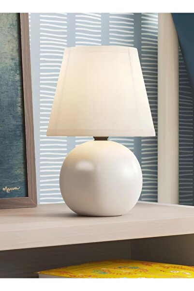 burenze Dennis Modern Tasarım Krem Şapka Abajur Beyaz Krem Gövde