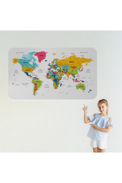 Harita Sepeti Turkish Educational Country And Capital Detailed Atlas World Map Wall Sticker-3851