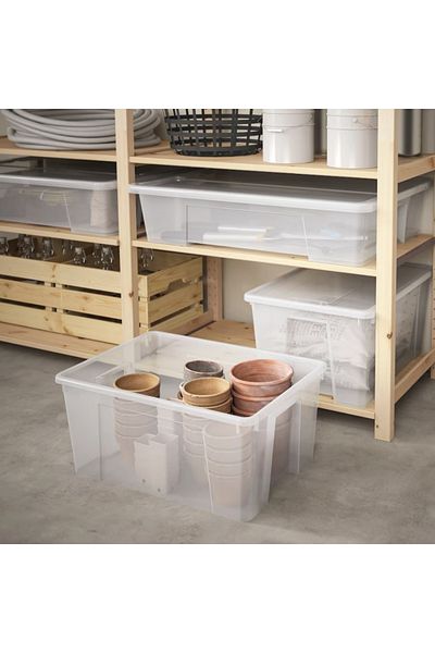 IKEA SAMLA Transparent Storage Box – 56x39x28 cm, 45L | Stackable & Durable