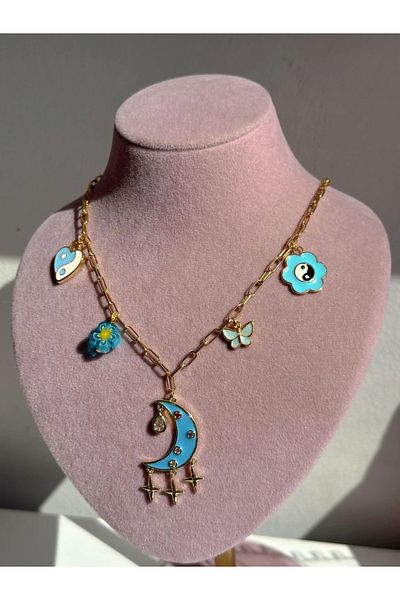 Reorah Collection Blue Moon Charm Necklace-Blue Moon Charm Necklace
