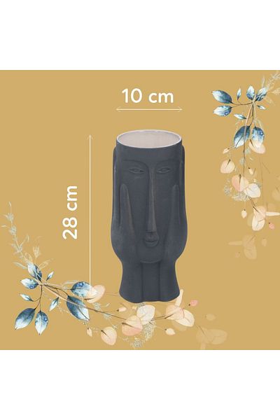 Arti Casa Vază decorativă, formă chip de femeie, din porțelan, Arti Casa, 28 x 10 cm, negru