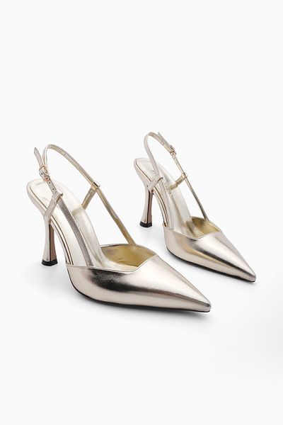 Marjin Damen-Abendkleid mit spitzer Zehenpartie und dünnem Absatz, klassische Schuhe mit Absatz, Reney Gold