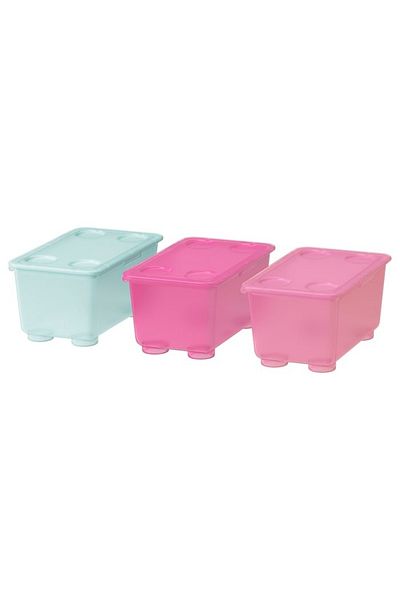 IKEA GLIS Storage Box – 17x10 cm, Pink/Turquoise, Durable Plastic with Lid, Stackable