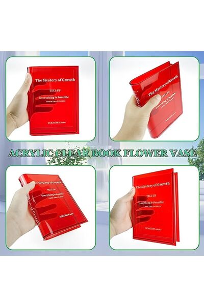 COOYA Acrylic Flower Book Shape Vases,15cmx14cm x 20cm,Thickened,Not Breakable,Leak-Proof,Transparent