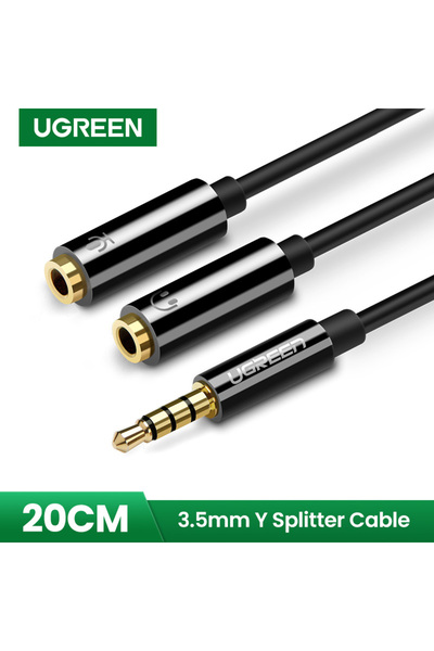 Ugreen | موزع سماعة رأس من ذكر 3.5 مم إلى أنثى مزدوجة 3.5 مم | أسود