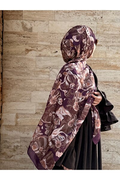 Qalortex Scarf Pamuklu Mimoza Desen Şal- Mürdüm