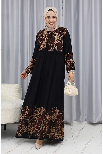 sefamerve Φόρεμα Juicy Pattern - Μαύρο Καφέ 4082-01