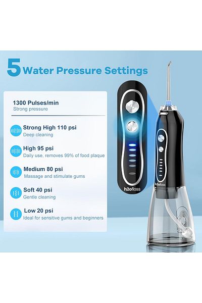h2ofloss Water Dental Flosser Teeth Pick -Portable Oral Irrigator with 5 Modes