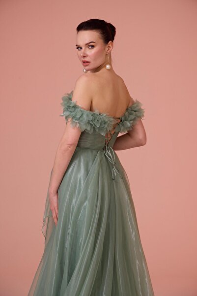 Carmen Çağla Düşük Kol Tül Nişanlık