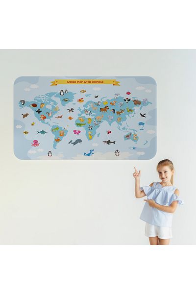 Harita Sepeti Educational World Map World Atlas Children's and Baby's Room Wall Sticker-3791