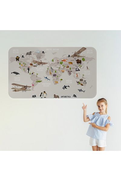 Harita Sepeti Educational World Map World Atlas Children's and Baby's Room Wall Sticker-3797