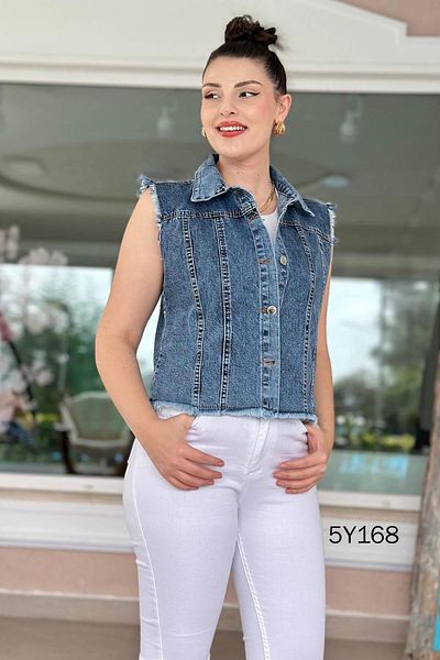İnce Topuk Tasseled Denim Vest 5Y168
