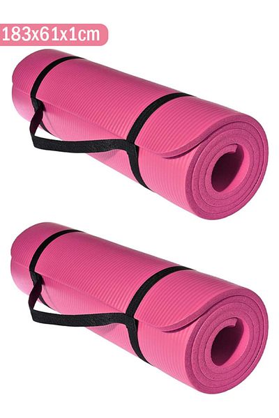 Taimi Pack of 2 Non-Slip yoga mat Anti-Tear Exercise Mat With Carrying Strap 183x61x1cm Rose Pink