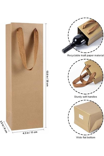 fulina 12 Pcs Single Bottle Wine Gift Bags,Solid,With a Strong Handle,High Quality,Durable