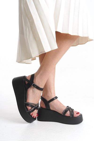 Limeo High Padded Sole Cross Stone Striped Summer Women's Sandals Shoes