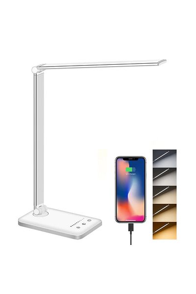 COOYA Portable Led Desk Lamp,usb And Wireless Charging,5 Colour Modes,adjustable Arm,for Work(WHITE)
