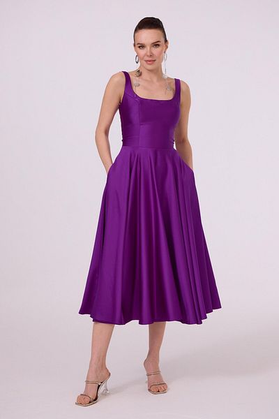 Carmen Rochie de seară din satin midi cu spate mov