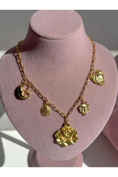 Reorah Collection Big Rose Charm Necklace-Big Rose Charm Necklace
