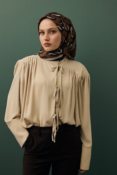 Qef Twill Silk Scarf Aura Brown