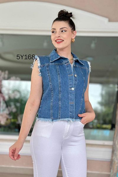 İnce Topuk Tasseled Denim Vest 5Y168