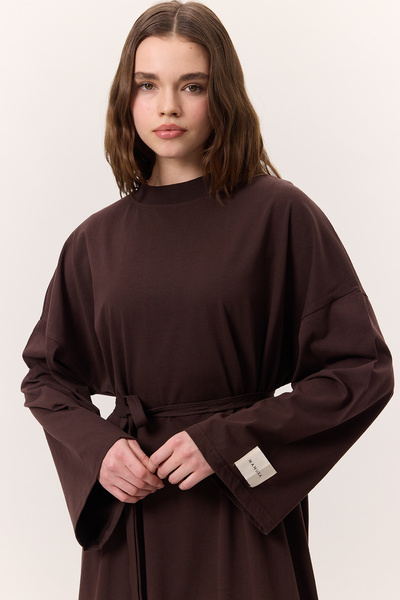 Manuka OVERSIZE UZUN RAHAT ELBİSE ACI KAHVE