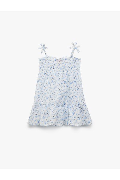 Koton Βαμβακερό φιόγκο Λεπτομερές Gimped Strap Floral Μίνι Φόρεμα