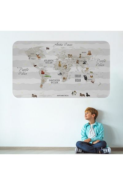 Harita Sepeti Educational World Map World Atlas Children's and Baby's Room Wall Sticker-3812