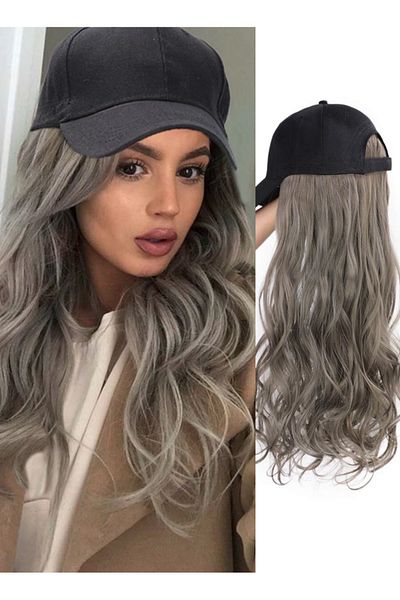 ETG Black Baseball Cap High Temperature Silk Big Wave Synthetic Wig