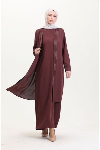 sefamerve Plus Size Γιλέκο Διπλό Σετ 6140-01 Πλακάκι