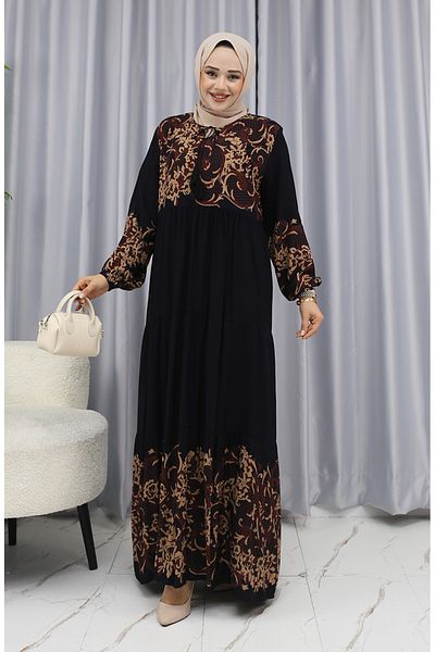 sefamerve Φόρεμα Juicy Pattern - Μαύρο Καφέ 4082-01
