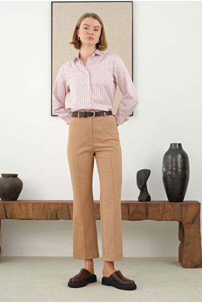 HEQA Παντελόνι με μισή ραβδώσεις μπροστά - Camel