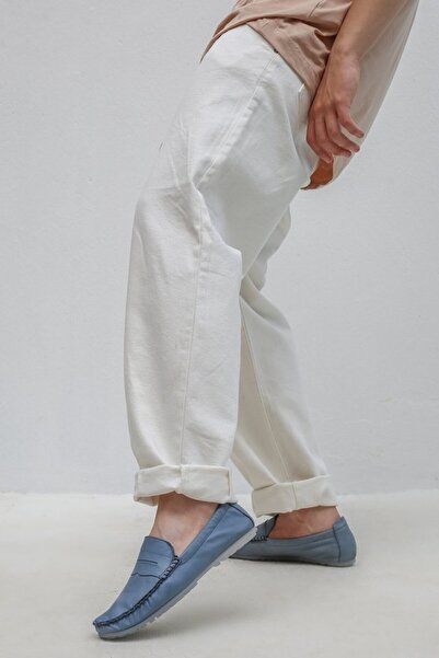 ELİT SHOES Carlos Doğal Deri Silikon Taban Elastik Açık Mavi Loafer Ayakkabı