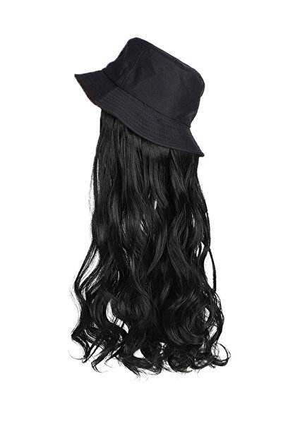 ETG باروكة شعر صناعي طويل مستقيم من الحرير عالي الحرارة بقبعة دلو سوداء