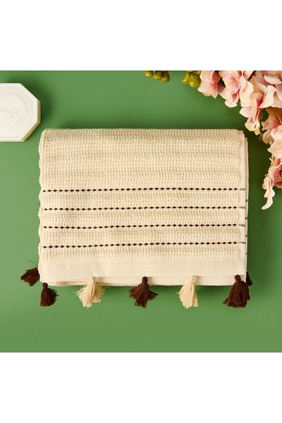 Evidea Soft Tasseled Foot Towel - Beige - 50X70 cm