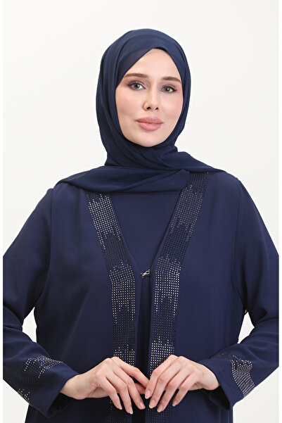 sefamerve Plus Size Vest Double Suit - 6140-08 Navy Blue Dress