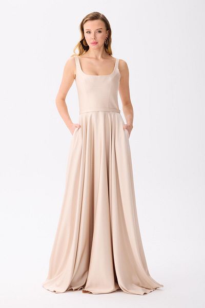Carmen Rochie de seara din satin cu decolteu patrat bej
