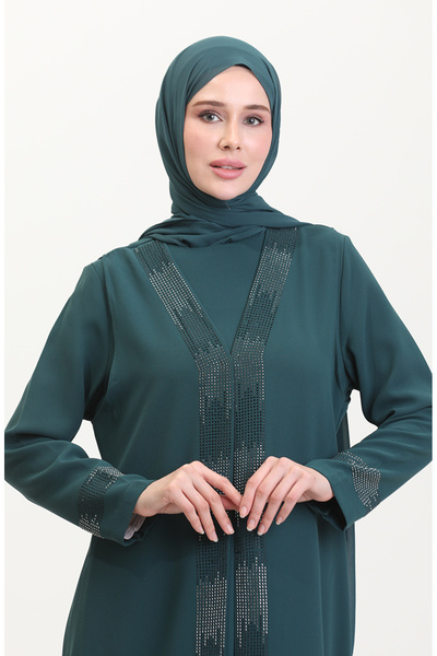 sefamerve 6140-07 Σετ φόρεμα και γιλέκο σε μεγάλο μέγεθος Emerald Green