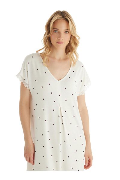 Blackspade Women's Ring Viscous Short Sleeve Cream Nightgown C9T5N8O15