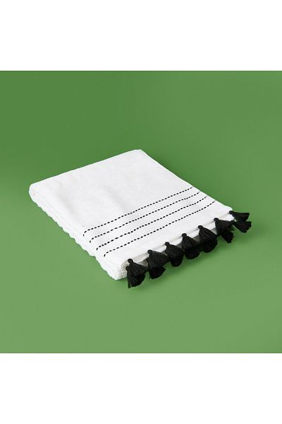 Evidea Soft Tasseled Face Towel - White / Black - 50X90 cm