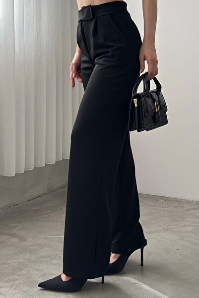 Caddebostan Moda Γυναικείο μαύρο ψηλόμεσο παντελόνι Palazzo