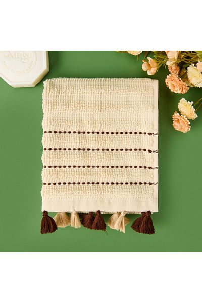 Evidea Soft Tasseled Hand Towel - Beige - 30X50 cm