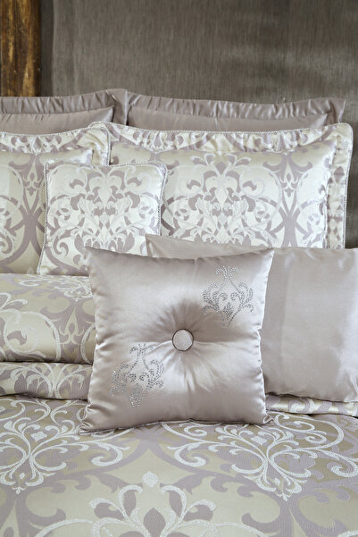 Solinas Collection Eliz Gri – Gümüş Simli Çeyizlik Çift Kişilik Yatak Örtüsü